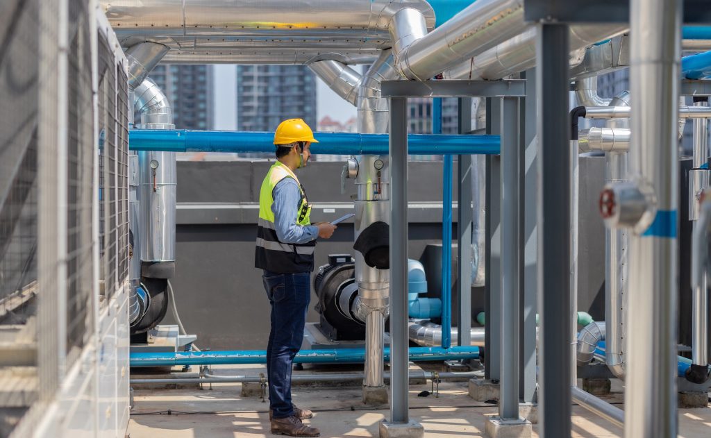 Rooftop HVAC units on a commercial building